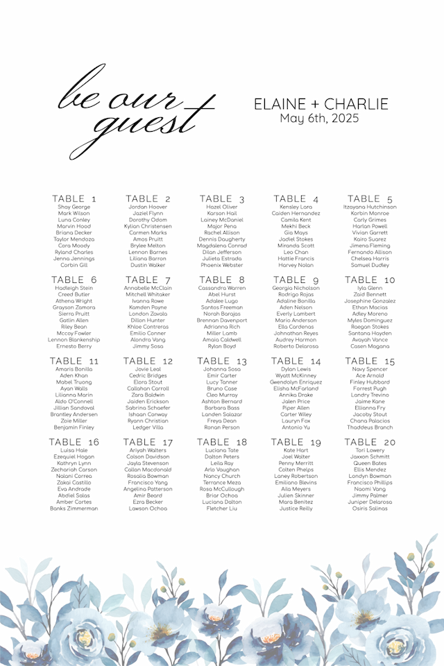 Be Our Guest Wedding Seating Board